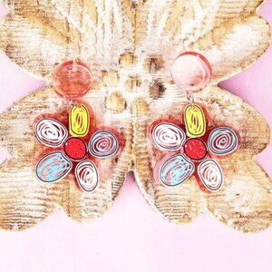 Acrylic Multi Color Flower Earrings Post Back NWT